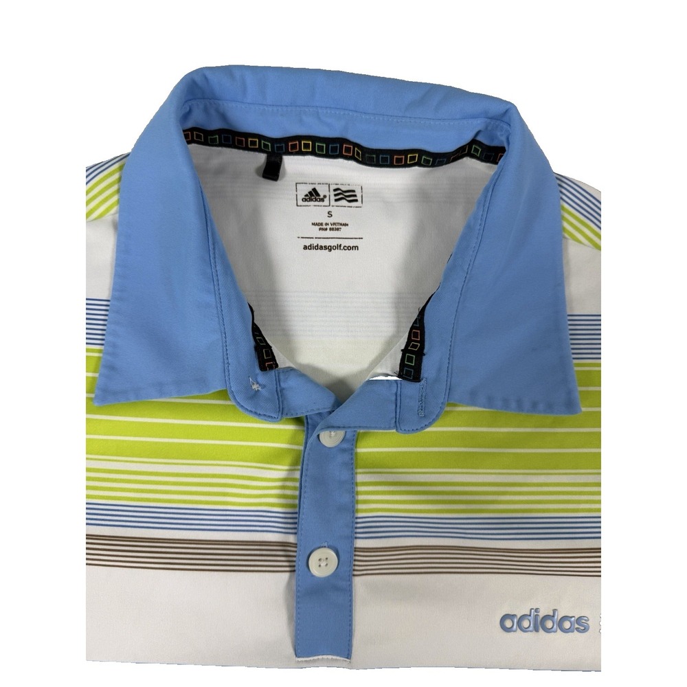 Adidas Golf Climacool Polo Shirt‎ Mens Small Blue Green Striped Performance